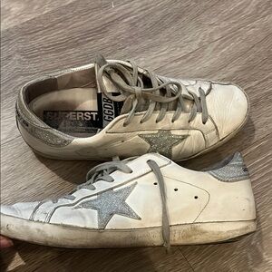 White Sneakers with Silver Star Accents